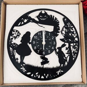 🫖 New! Alice in Wonderland Real Vinyl Record Die-Cut Silent Wall Clock Silloutte